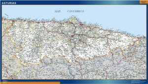 Mapa Asturias carreteras enmarcado plastificado