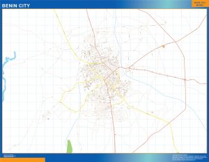 Mapa Benin City en Nigeria enmarcado plastificado