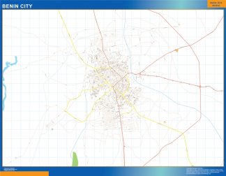 Mapa Benin City en Nigeria enmarcado plastificado
