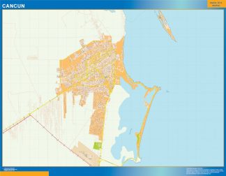 Mapa Cancun en Mexico enmarcado plastificado