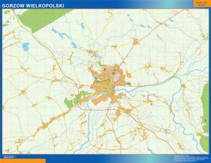 Mapa Gorzow Wielkopolski Polonia enmarcado plastificado