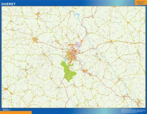 Mapa Gueret en Francia enmarcado plastificado