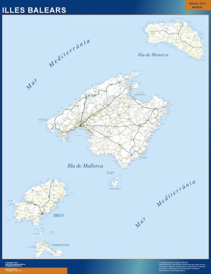 Mapa Islas Baleares carreteras enmarcado plastificado