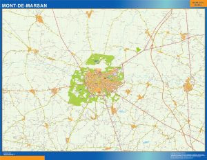 Mapa Mont De Marsan en Francia enmarcado plastificado