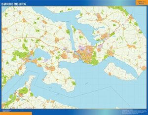 Mapa Sonderborg en Dinamarca enmarcado plastificado