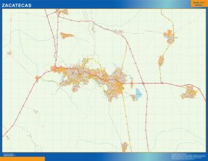 Mapa Zacatecas en Mexico enmarcado plastificado
