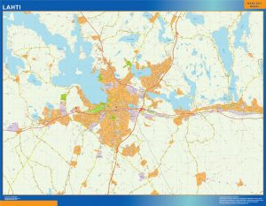 Mapa de Lahti en Finlandia enmarcado plastificado
