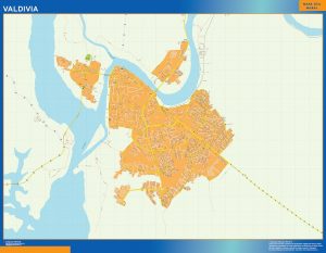 Mapa de Valdivia en Chile enmarcado plastificado