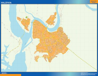Mapa de Valdivia en Chile enmarcado plastificado