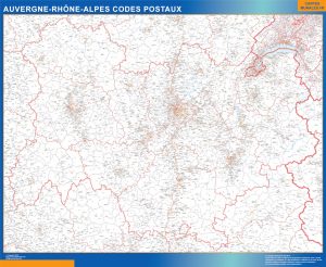 Mapa región Auvergne-Rhone-Alpes postal enmarcado plastificado
